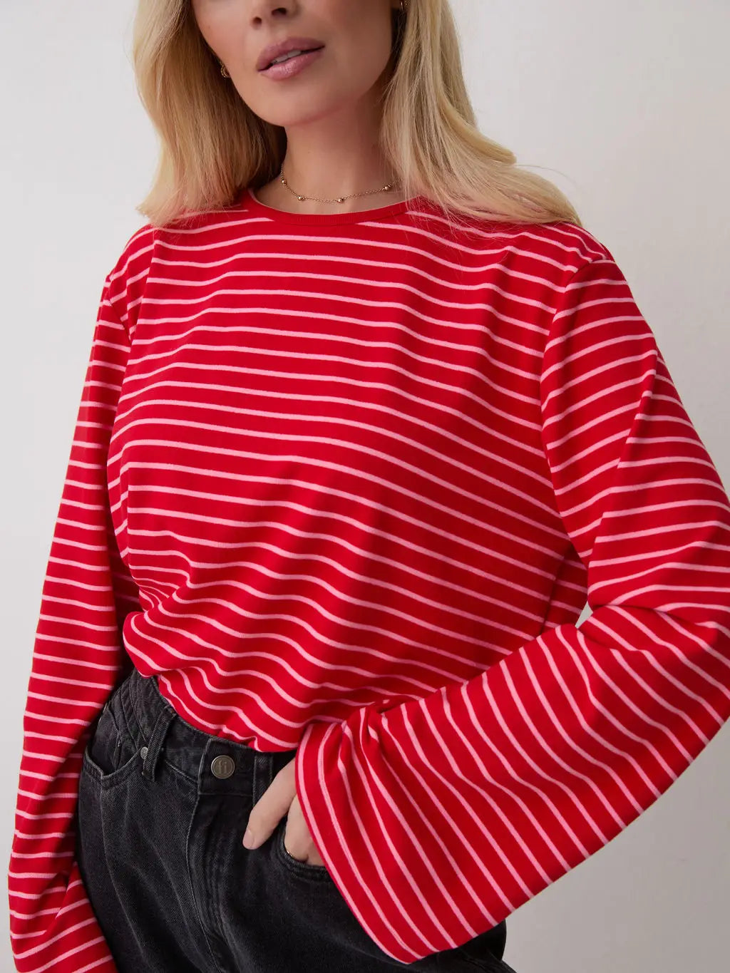 CELINE SUPER SOFT STRIPE LS TOP