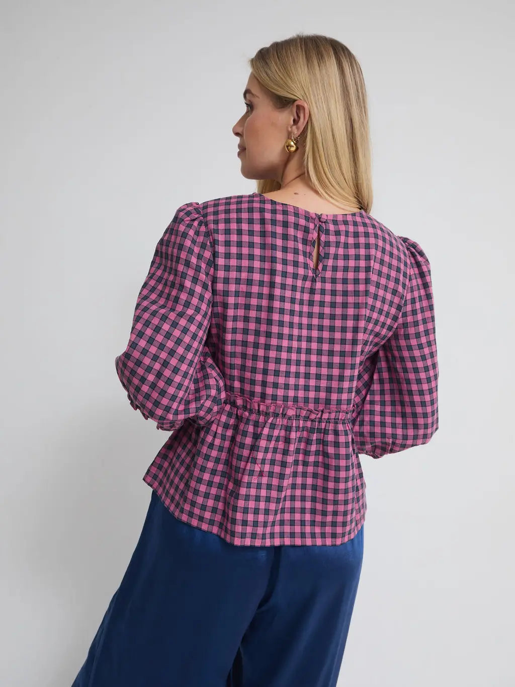 ELSA GINGHAM TOP PINK NAVY