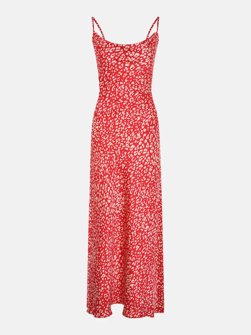 RED LEOPARD COWL MAXI