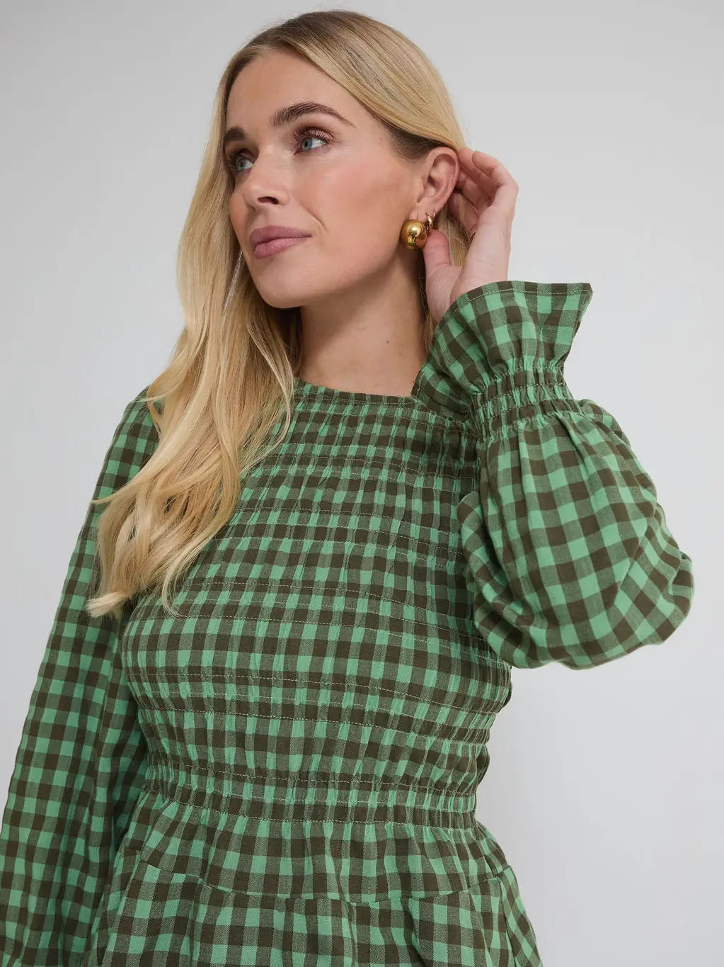 ELSA GINGHAM TOP GREEN