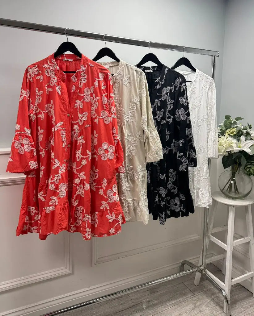 EMBROIDERED DRESS BEIGE