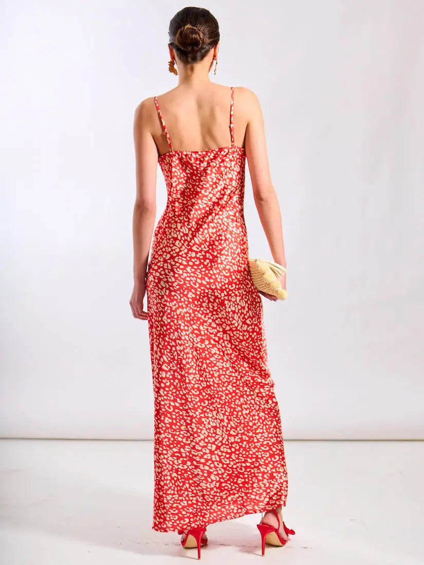 RED LEOPARD COWL MAXI