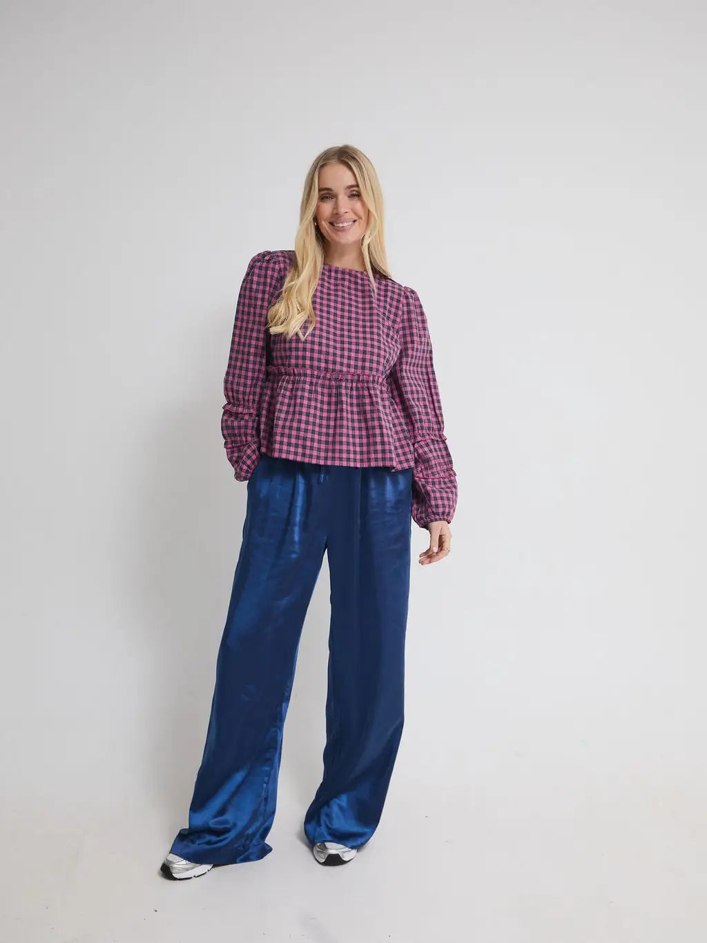 ELSA GINGHAM TOP PINK NAVY