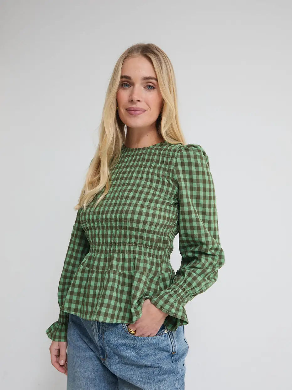 ELSA GINGHAM TOP GREEN