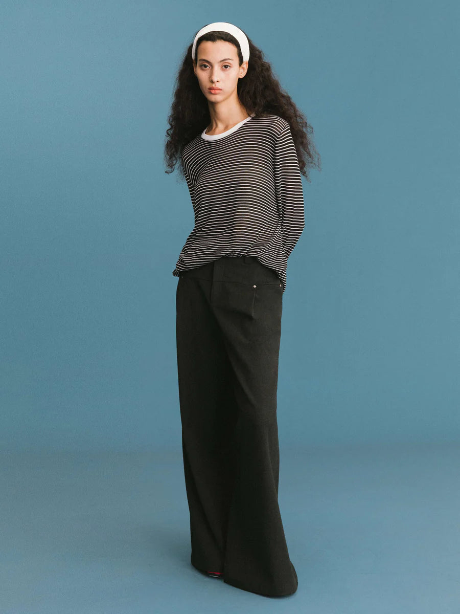 SLOUCHY STRIPEY LS TOP BLACK