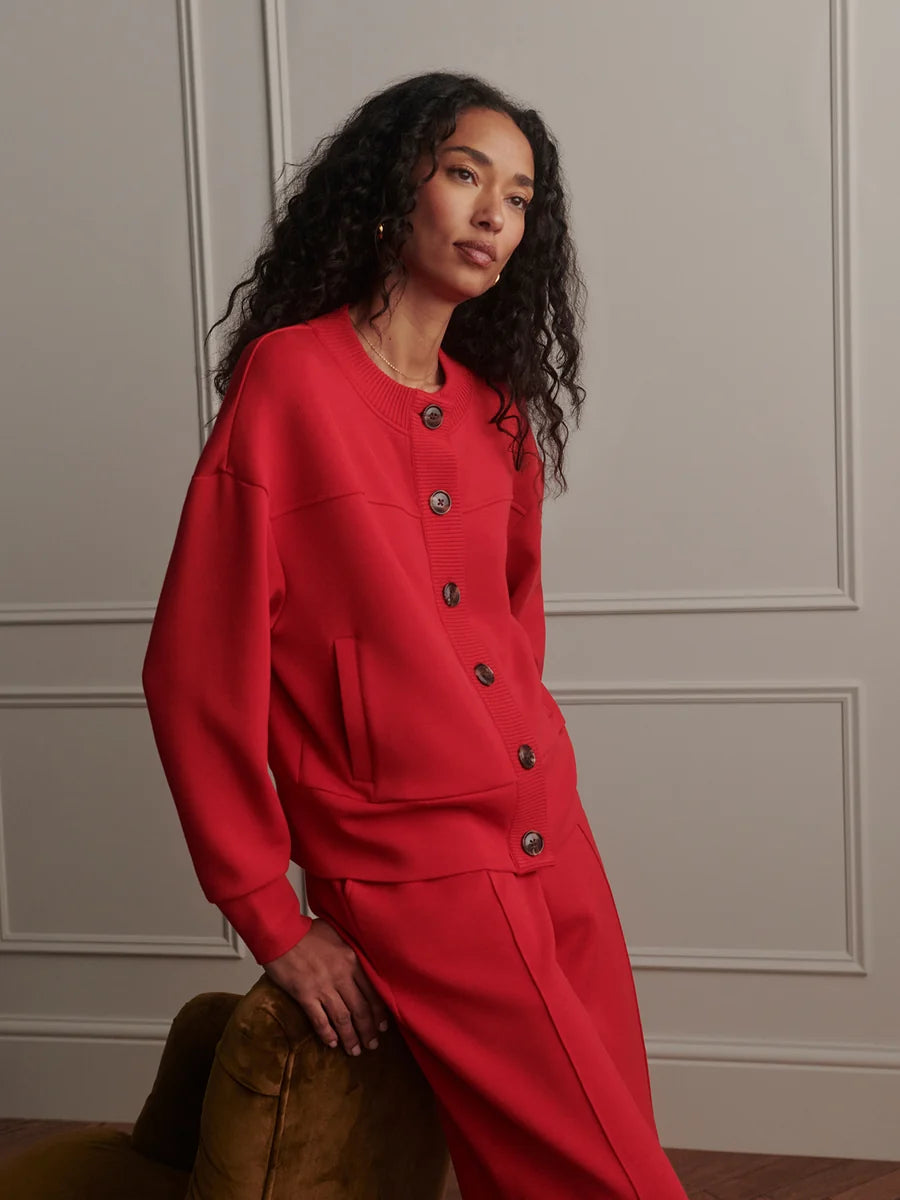 OLWEN BUTTON THROUGH SWEAT RED MARL