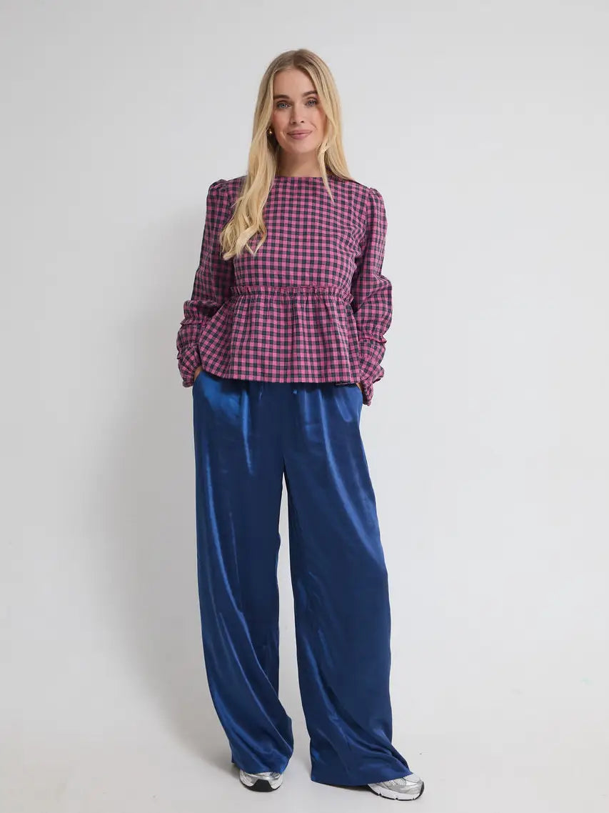 ELSA GINGHAM TOP PINK NAVY