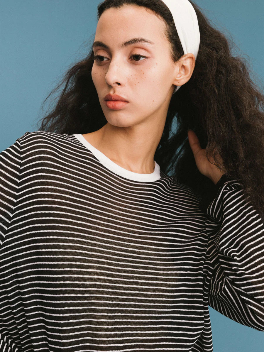 SLOUCHY STRIPEY LS TOP BLACK