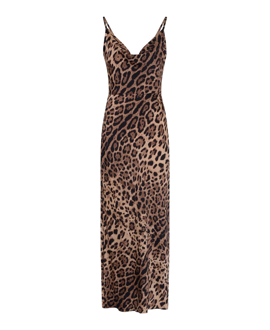 SAHARA LEOPARD COWL NECK MAXI DRESS
