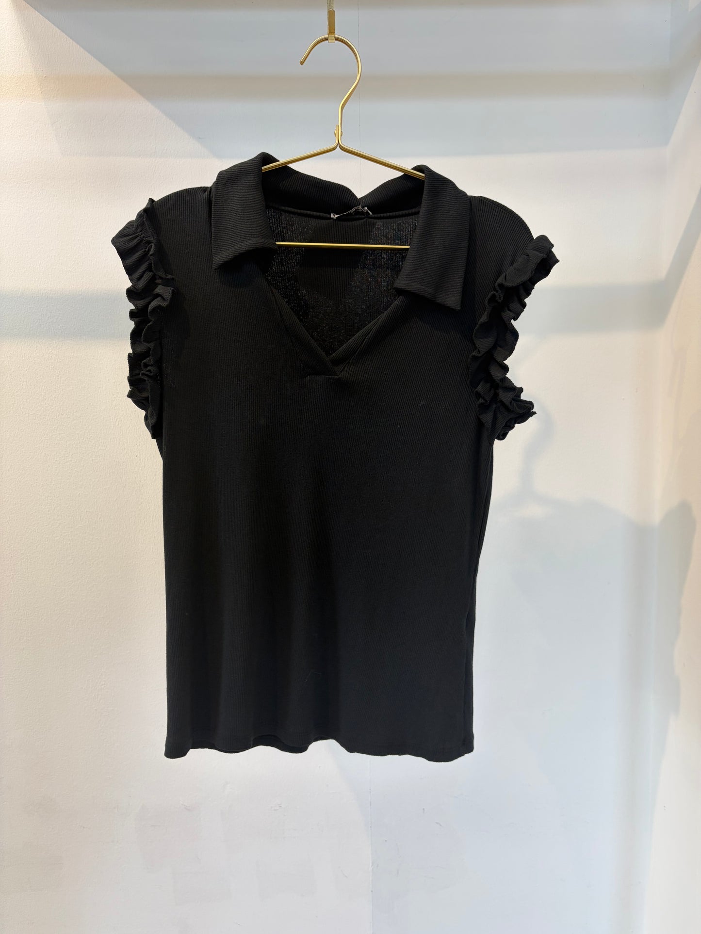 JENNY FRILL SHIRT VEST BLACK