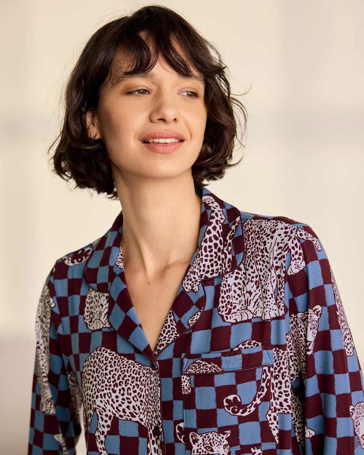 SOFT MIDNIGHT CHECKERBOARD LEOPARD PYJAMA SET