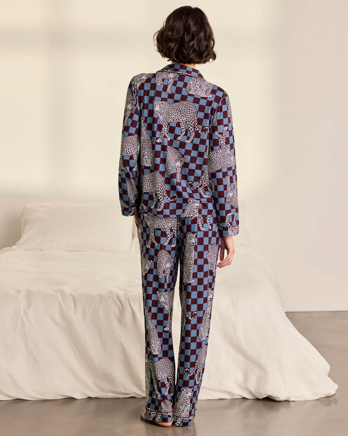 SOFT MIDNIGHT CHECKERBOARD LEOPARD PYJAMA SET