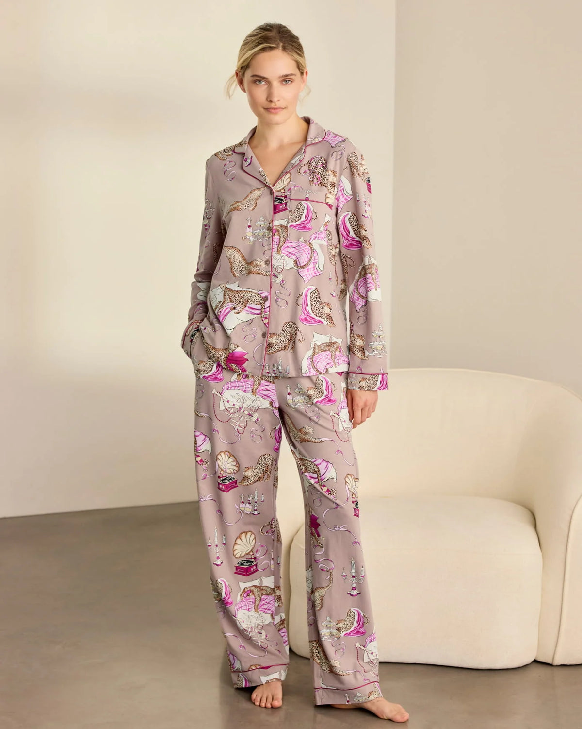 COTTON LEOPARD AFTER PARTY PYJAMA SET PINK