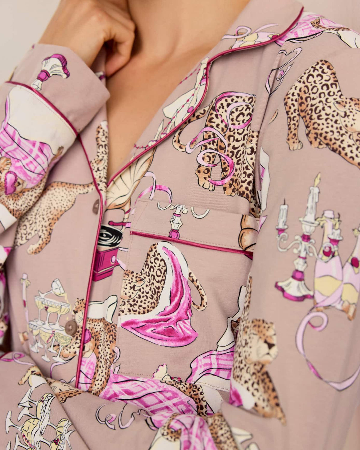 COTTON LEOPARD AFTER PARTY PYJAMA SET PINK