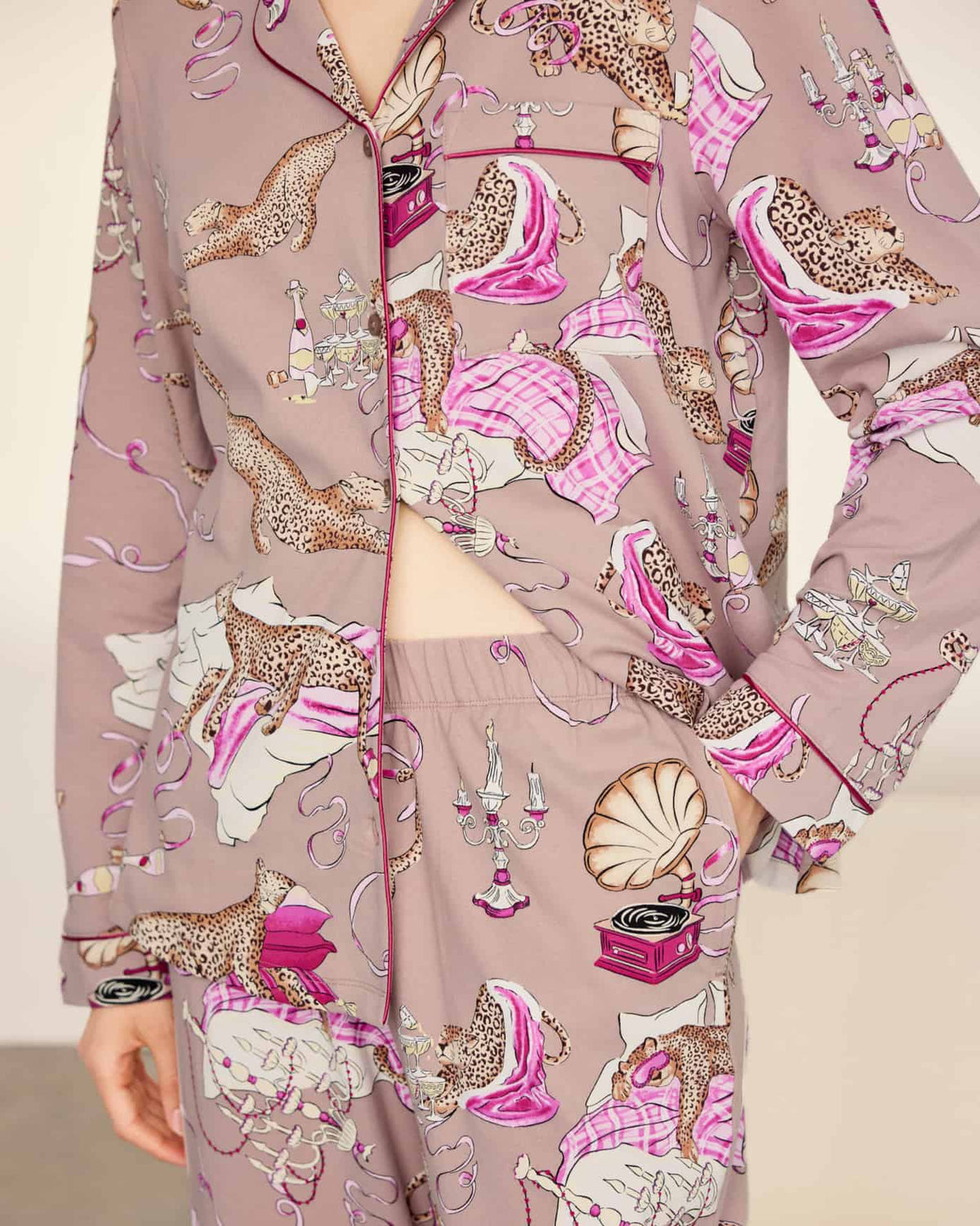COTTON LEOPARD AFTER PARTY PYJAMA SET PINK