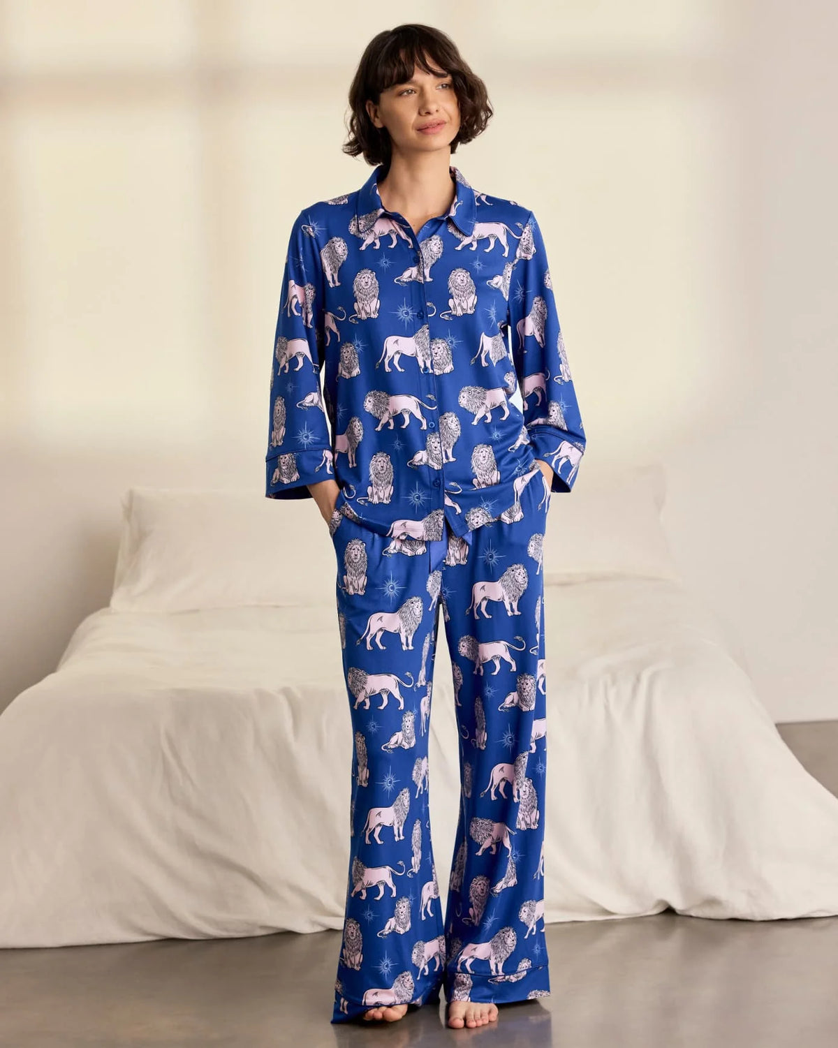 SATIN MOONLIT LION PYJAMA SET