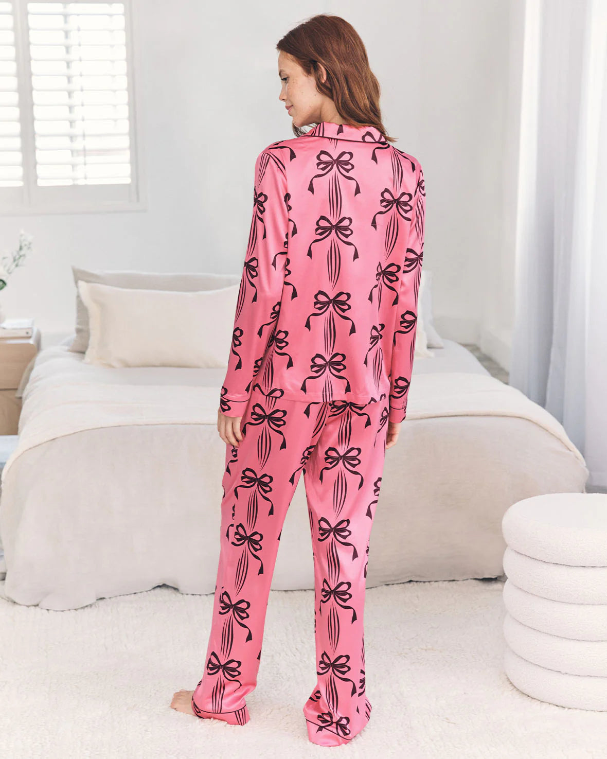 SATIN BOW LONG PYJAMA SET
