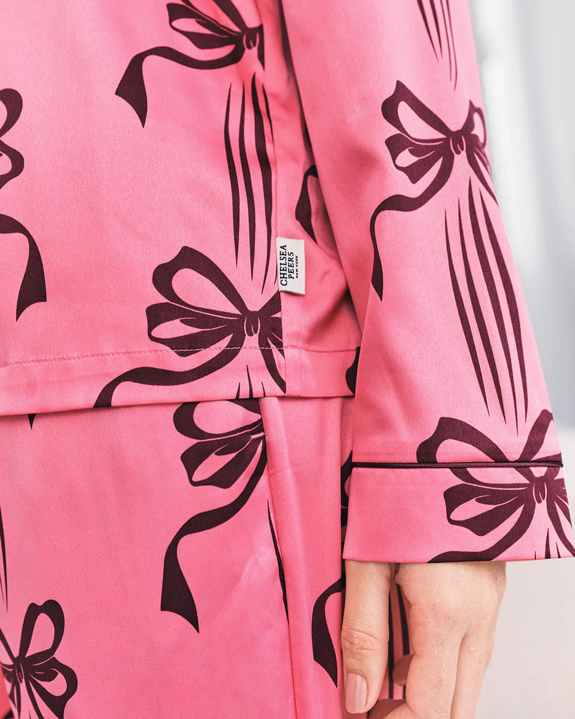 SATIN BOW LONG PYJAMA SET