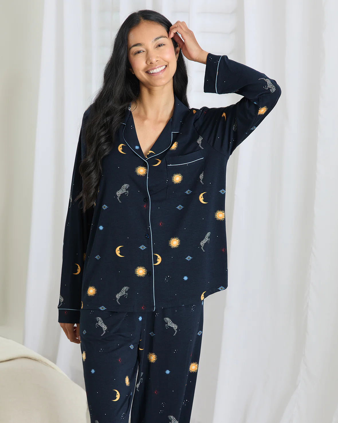 CELESTIAL ZEBRA LONG PYJAMA SET NAVY