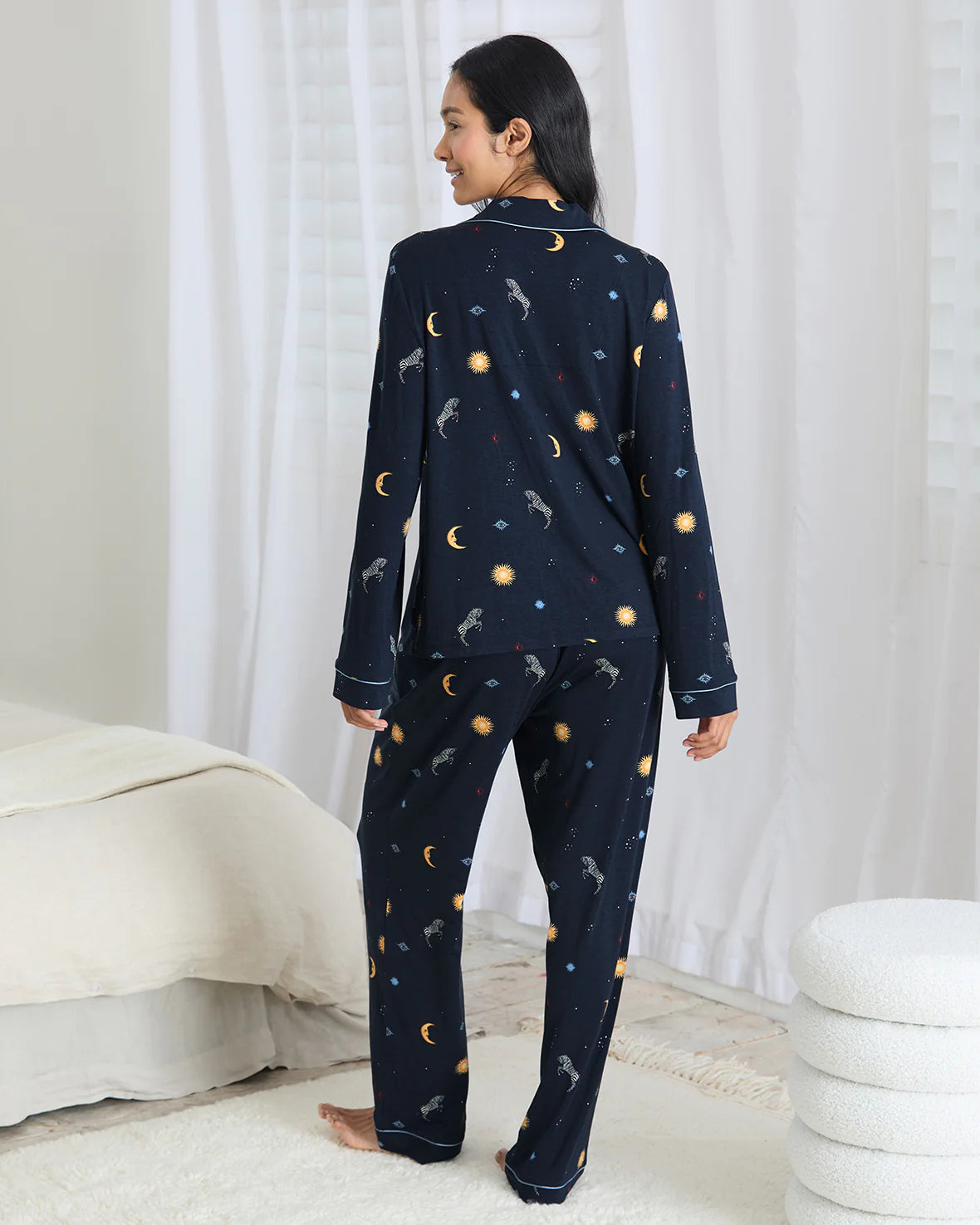 CELESTIAL ZEBRA LONG PYJAMA SET NAVY