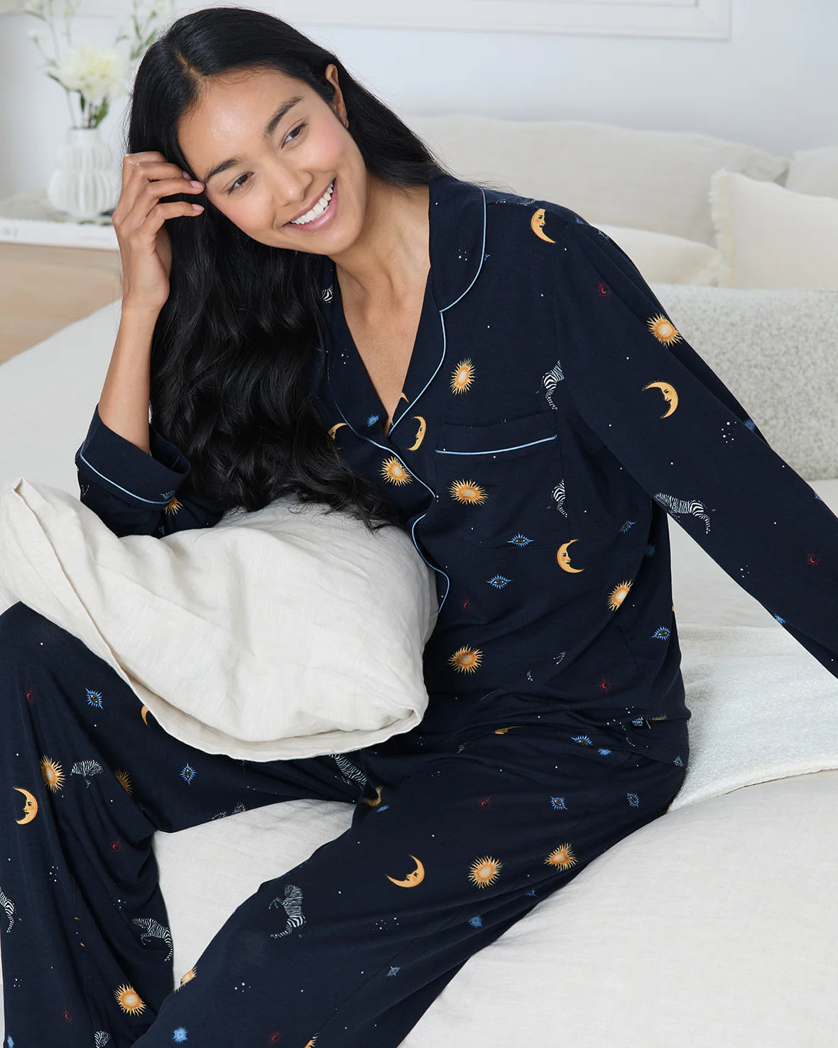 CELESTIAL ZEBRA LONG PYJAMA SET NAVY