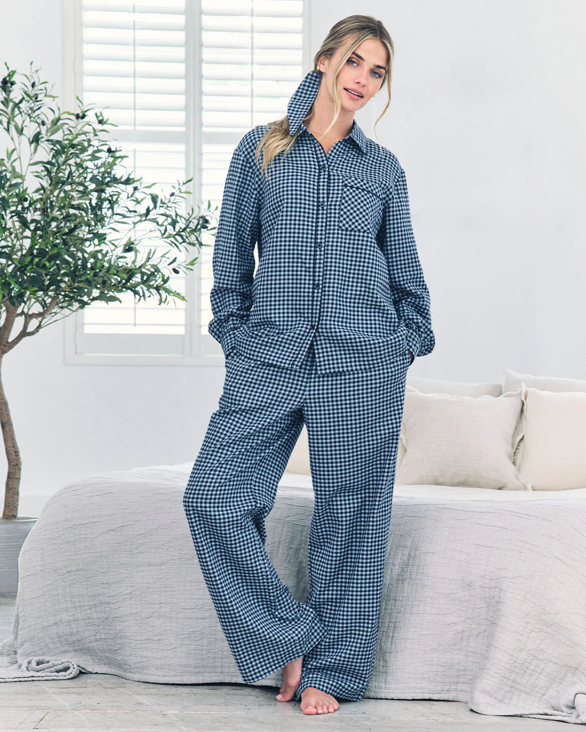 GINGHAM BLUE LONG PYJAMA SET