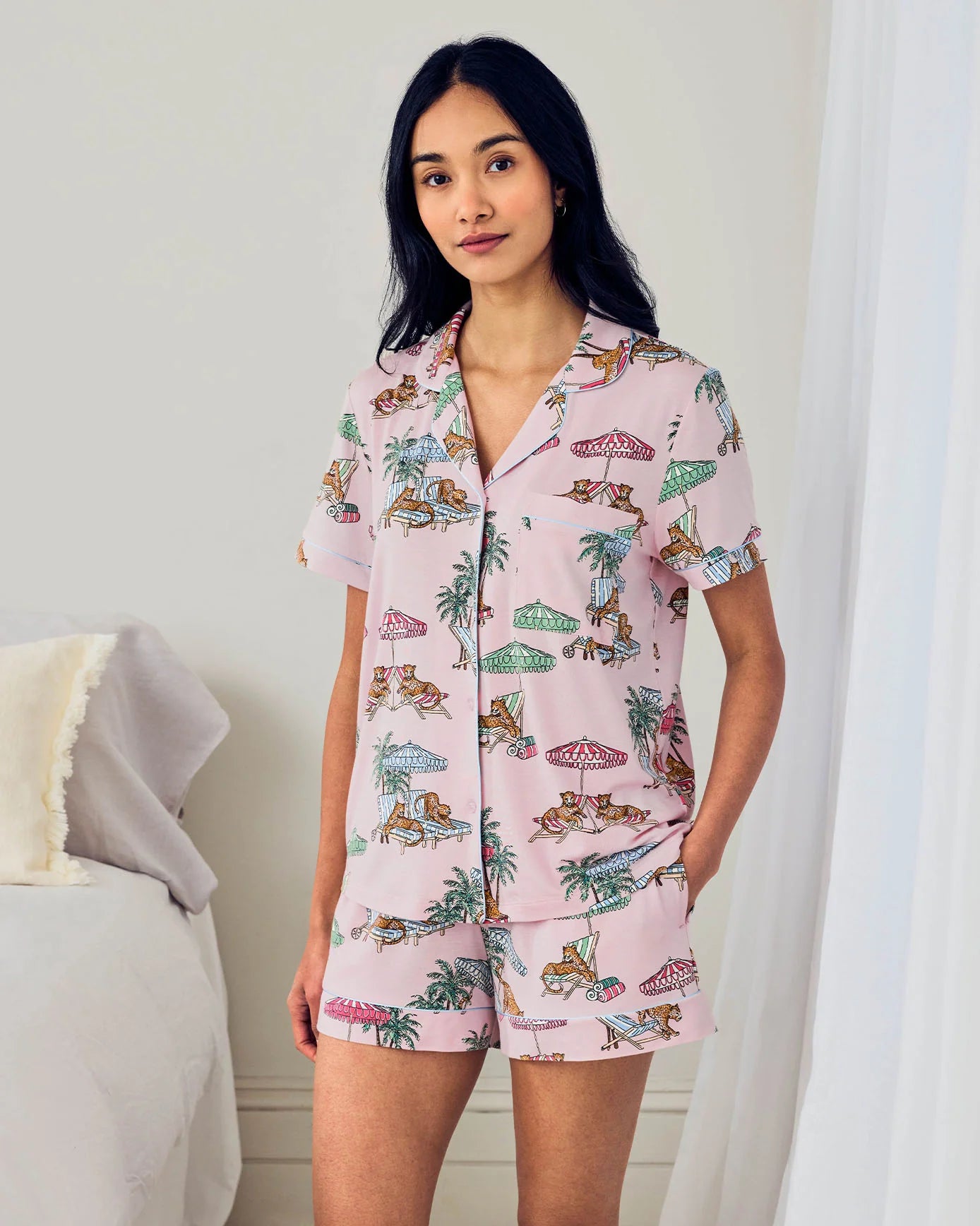 MODAL LOUNGING LEOPARDS SHORTS SET