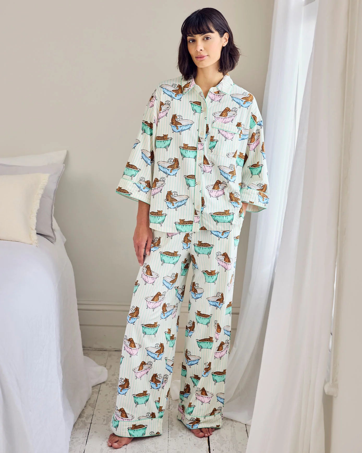 COTTON 3/4 BUBBLE BATH LEOPARD