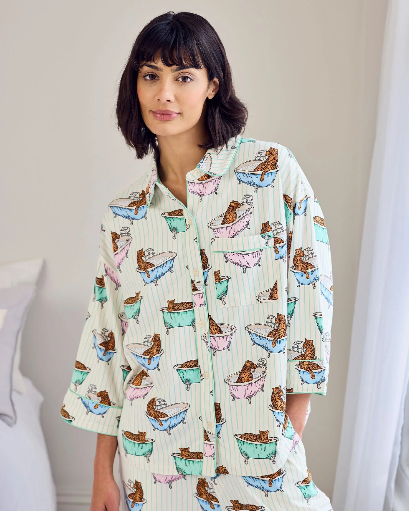 COTTON 3/4 BUBBLE BATH LEOPARD