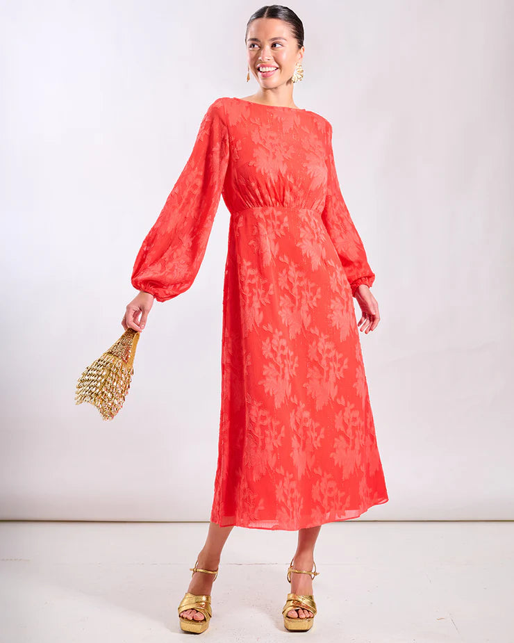 CORAL JAQUARD MAXI DRESS