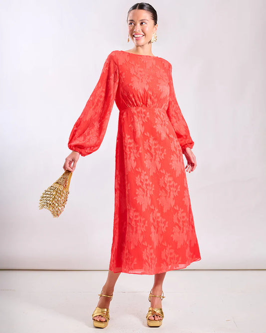 CORAL JAQUARD MAXI DRESS