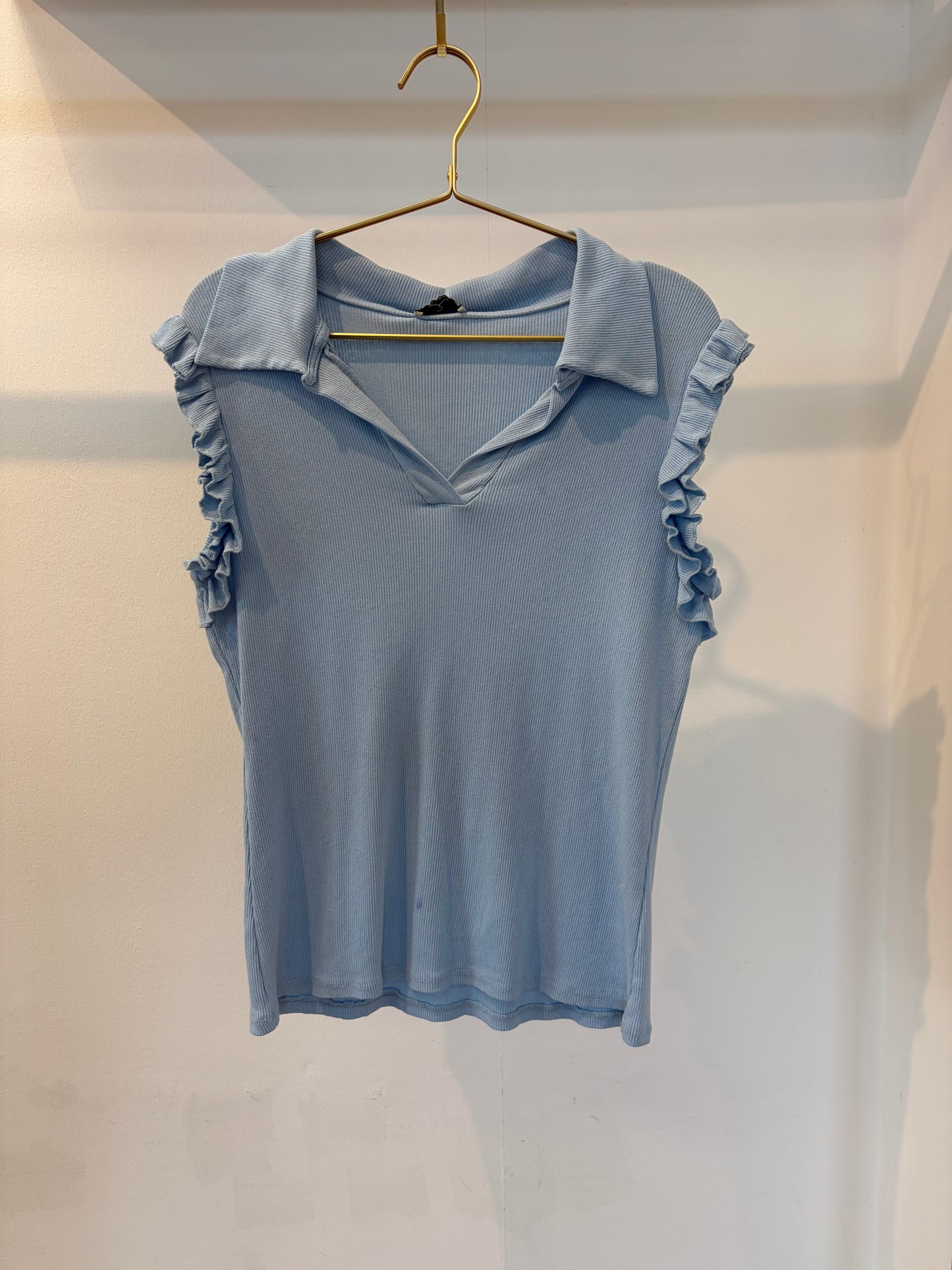 JENNY FRILL SHIRT VEST SKY