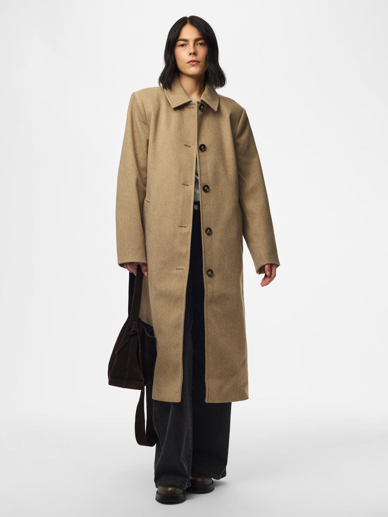 AYA LONG COAT GREIGE MELANGE
