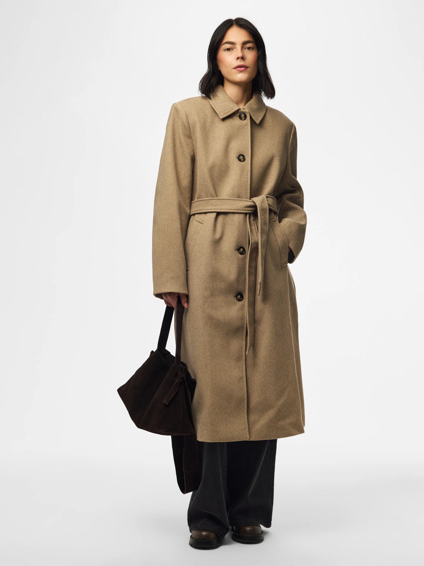 AYA LONG COAT GREIGE MELANGE