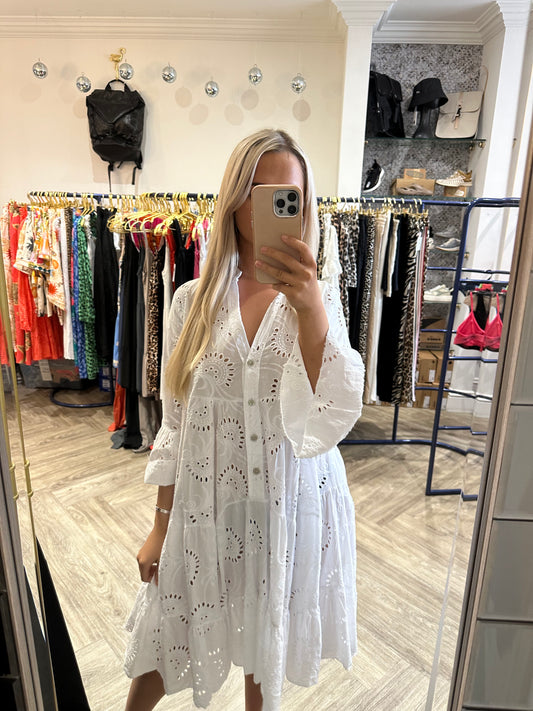 DARCEY BRODERIE DRESS WHITE