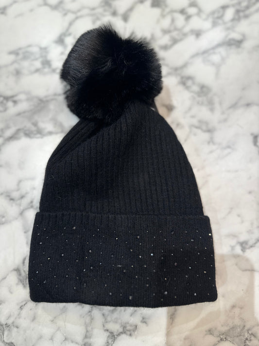 SPARKLE BOBBLE HAT BLACK