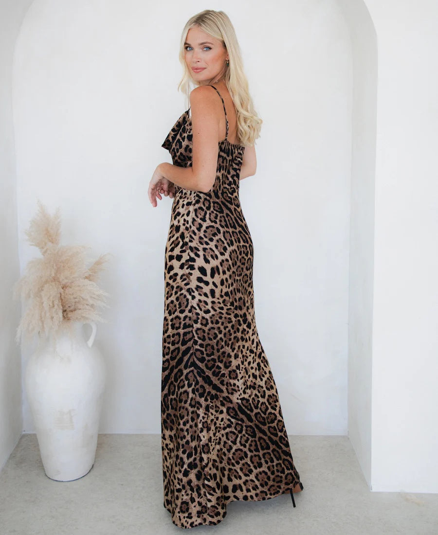SAHARA LEOPARD COWL NECK MAXI DRESS