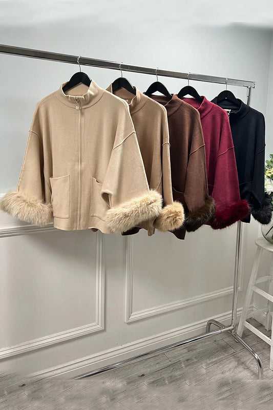 OMSK FUR ZIP UP BROWN