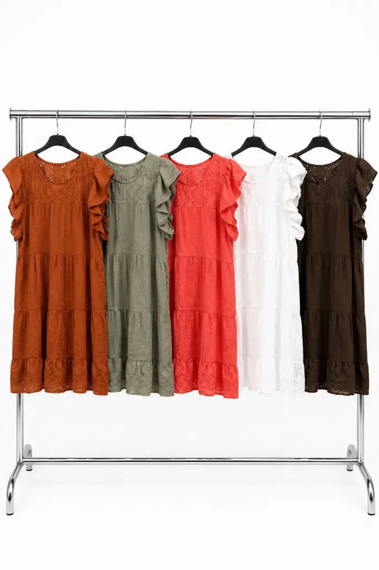 FAYE ROUND NECK BRODERIE DRESS WHITE