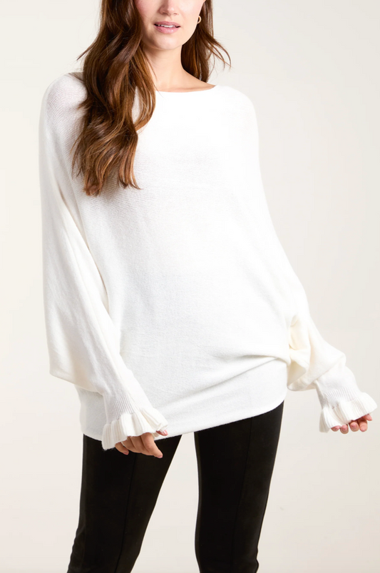 LUNA RUFFLED SLEEVE KNIT CREAM