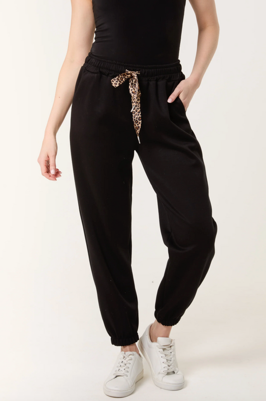 BOW CUFFED JOGGERS BLACK