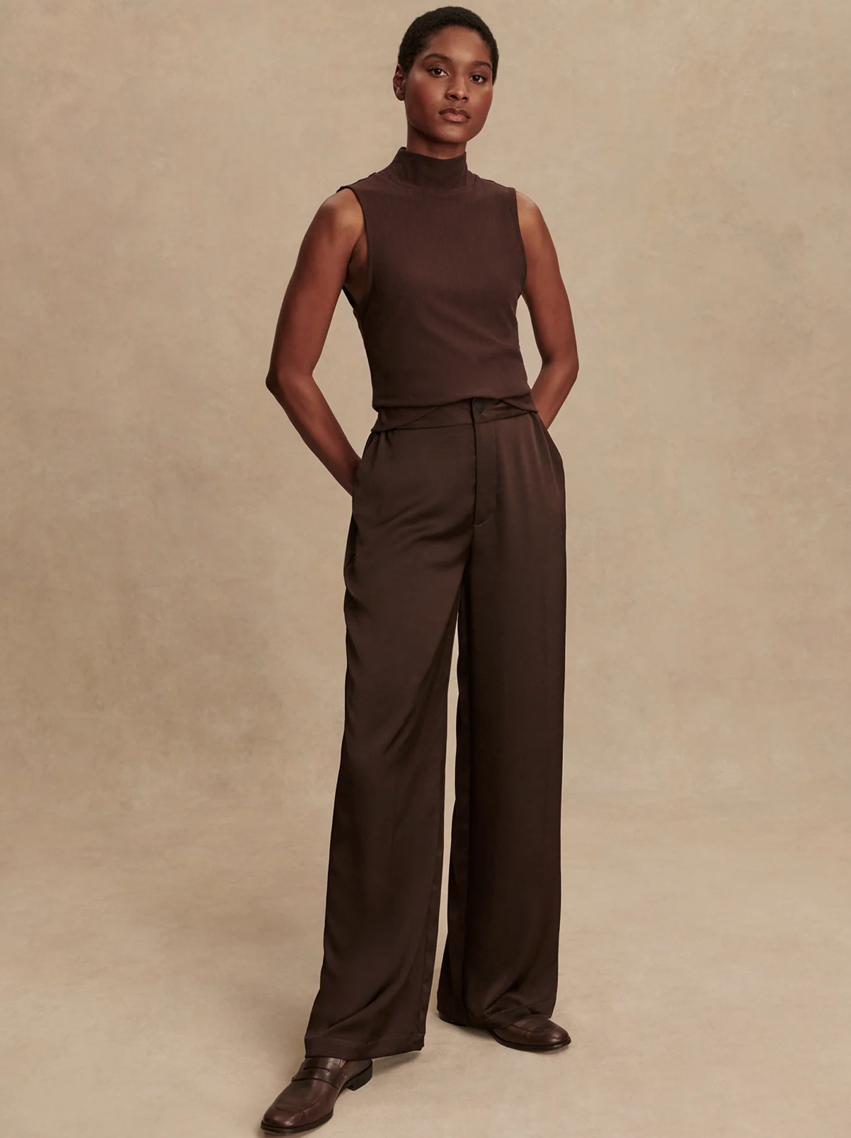 CALEY FITTED RIB TANK COFFEE BEAN