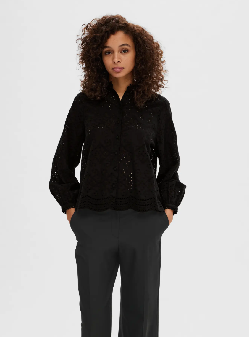 TATIANA L/S EMBR SHIRT BLACK