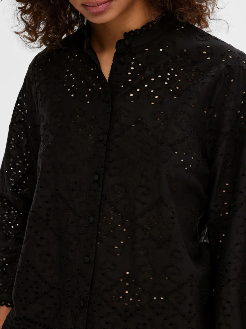 TATIANA L/S EMBR SHIRT BLACK