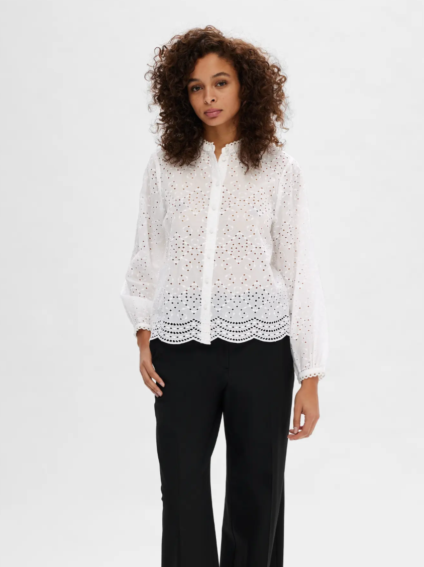 TATIANA L/S EMBR SHIRT WHITE