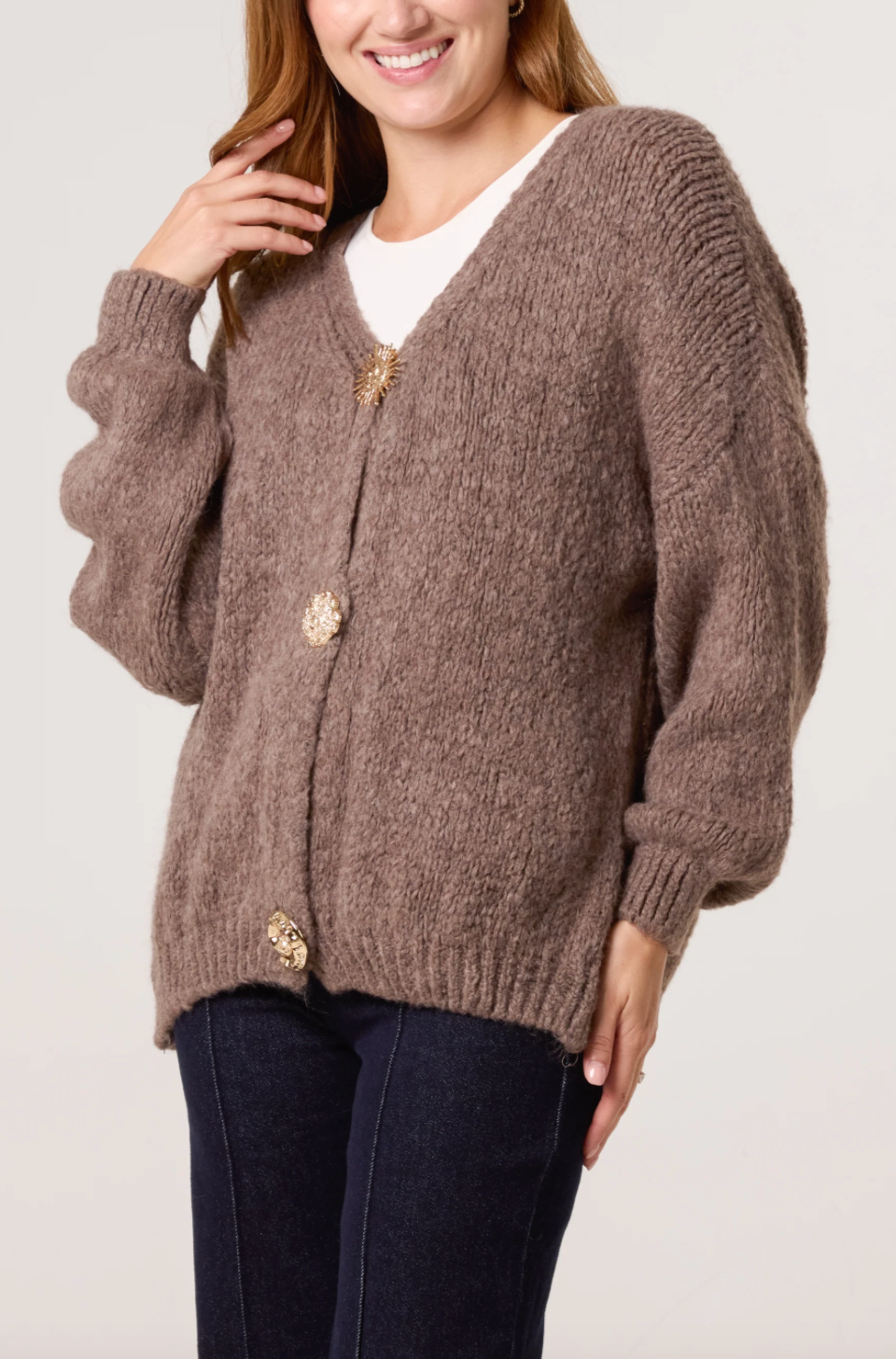 BETTY SUN BROOCH CARDIGAN MOCHA
