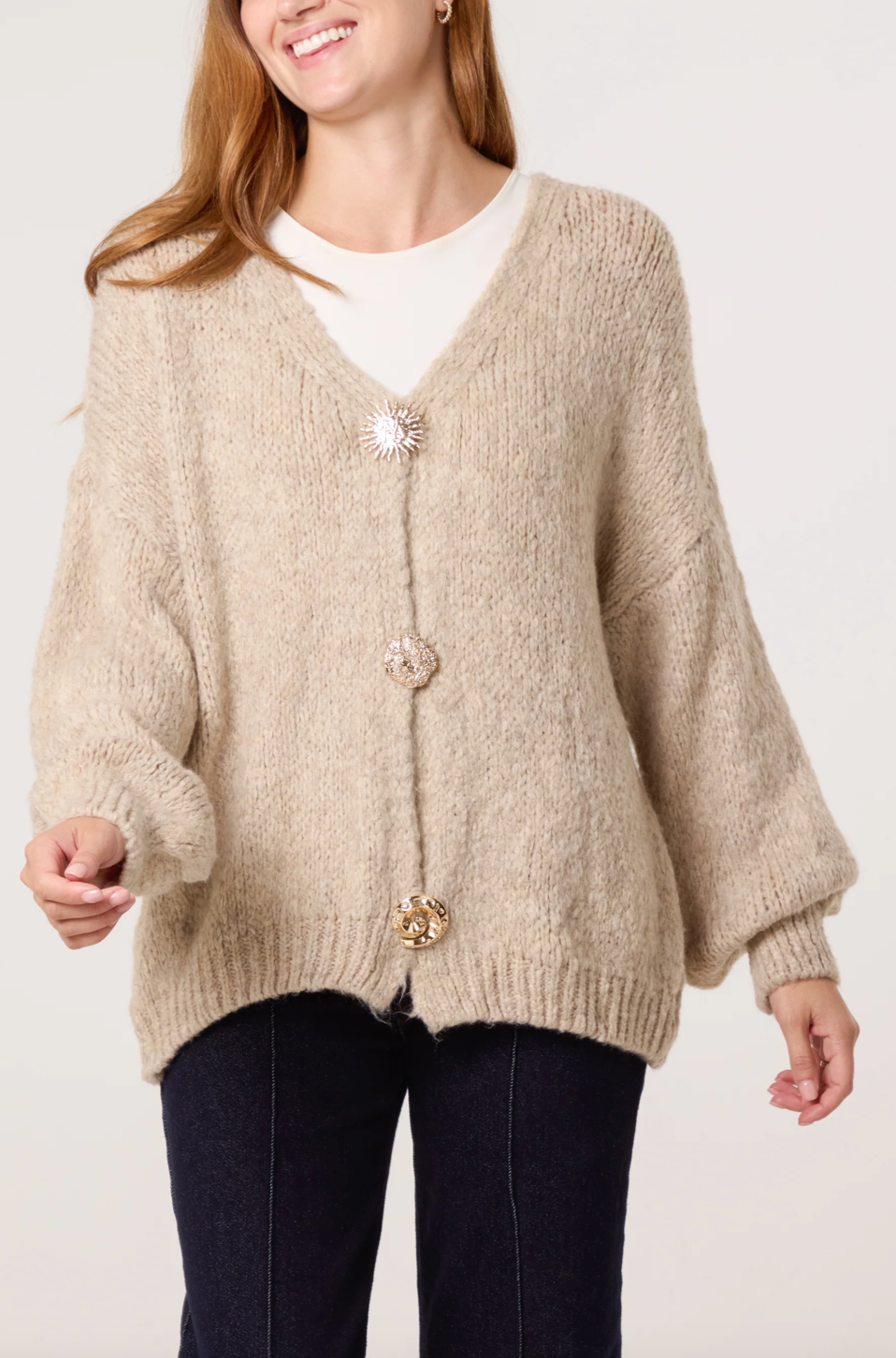 BETTY SUN BROOCH CARDIGAN SAND