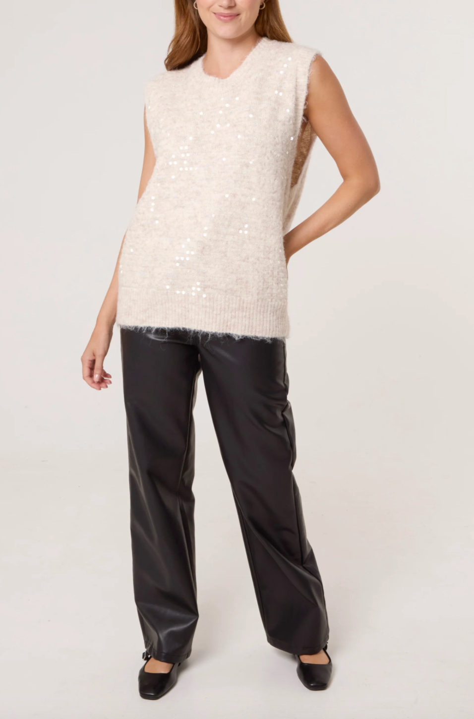 ELIZABETH SEQUIN VEST CREAM