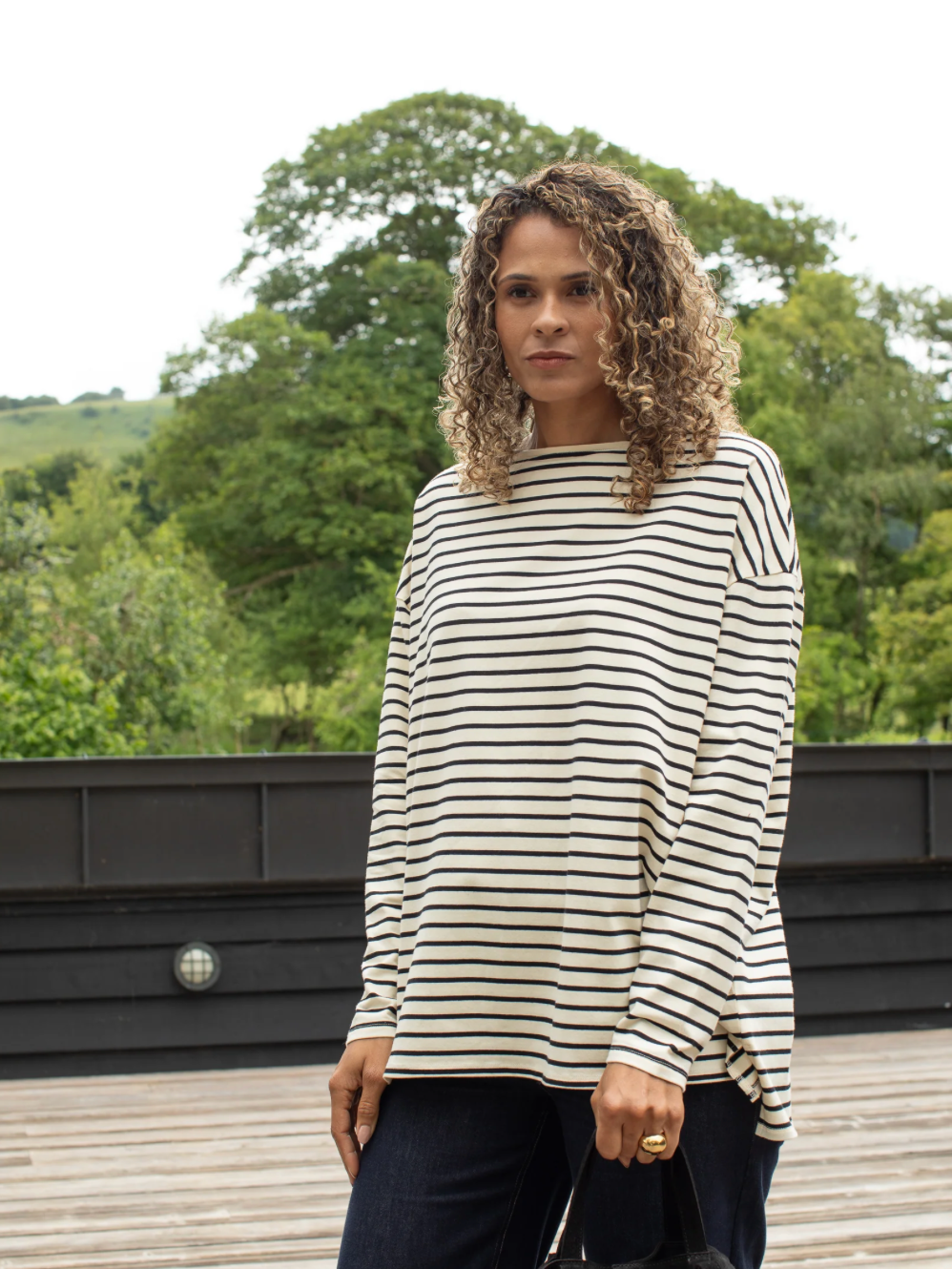 BRYONY STRIPE TOP BLACK CREAM