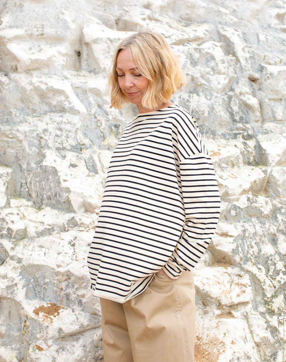 BRYONY STRIPE TOP BLACK CREAM